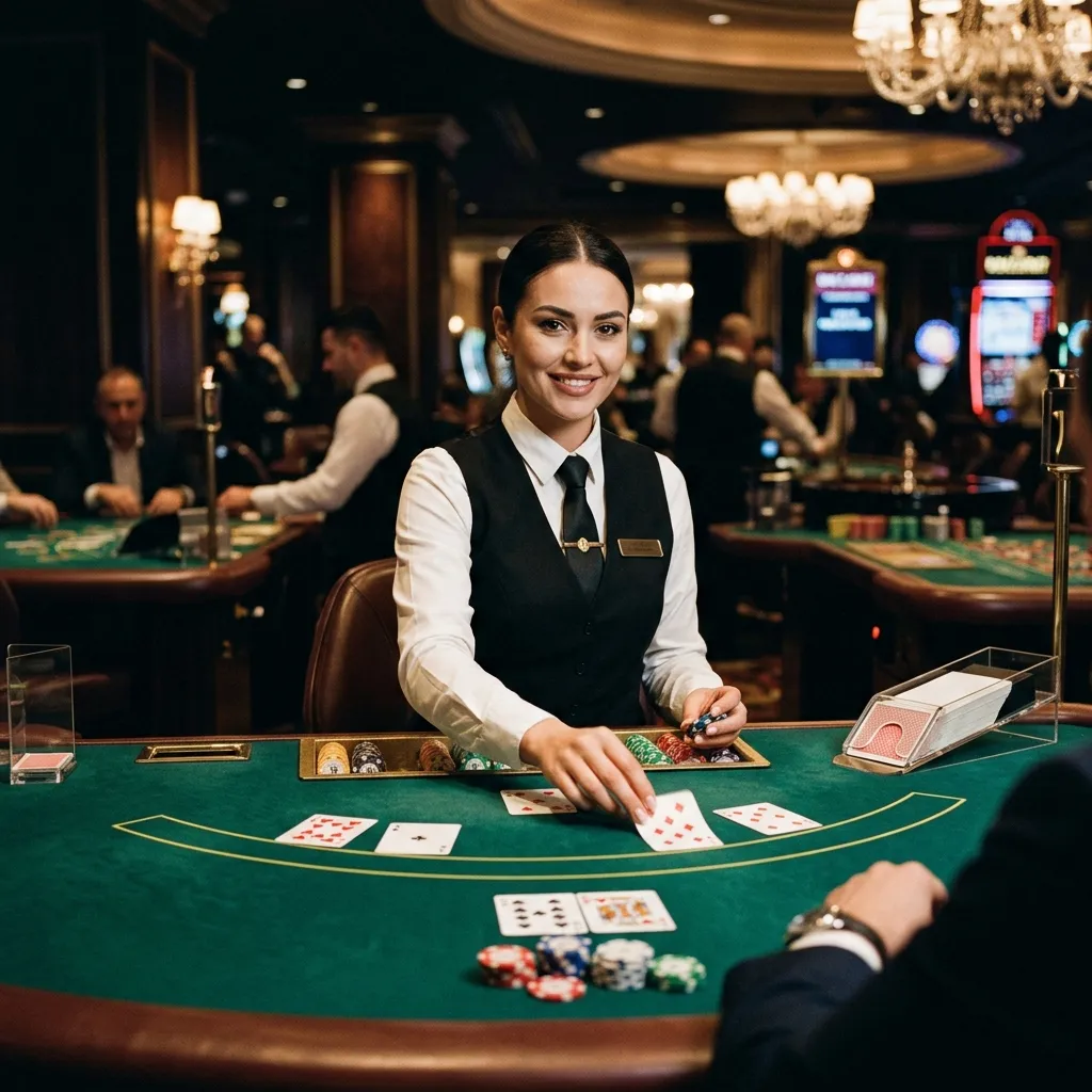 Croupière professionnelle en direct dans un casino en ligne fiable